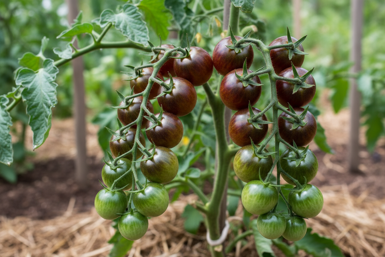 20 - Fresh Heirloom Harvest of Organic Purple Bumble Bee Cherry Tomato Seeds