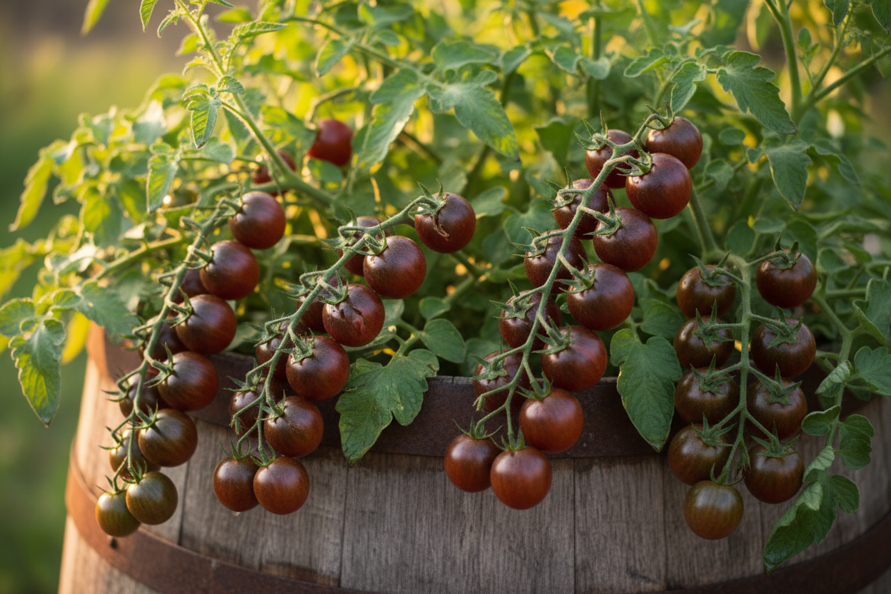 20 - Fresh Heirloom Harvest of Organic Purple Bumble Bee Cherry Tomato Seeds