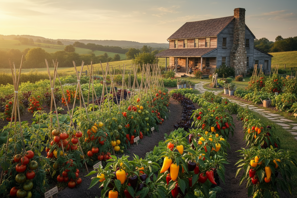 Rustic Farmhouse with Pepper Plants