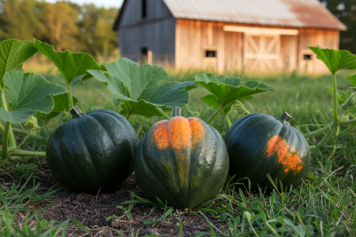 Table Queen Acorn Squash growing on the vine
