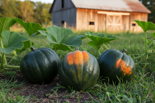 Table Queen Acorn Squash growing on the vine