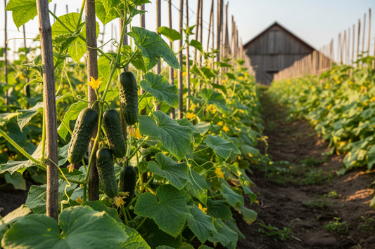 Wisconsin 58 Cucumber farm field with rustic barn in the background