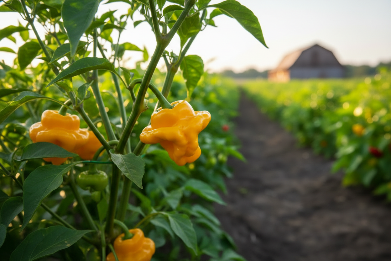 Jamaican Yellow Scotch Bonnet on the plant